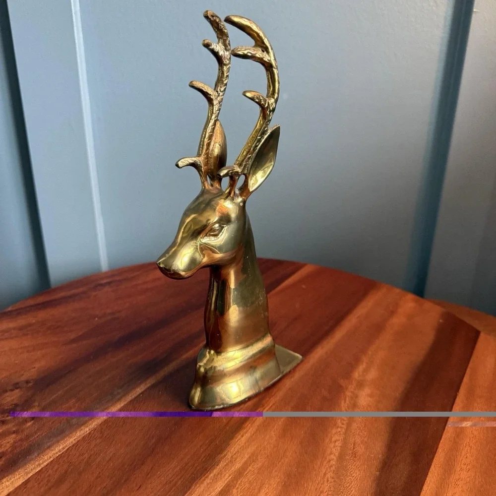 Vintage Brass Stag Deer Bookend 9.5